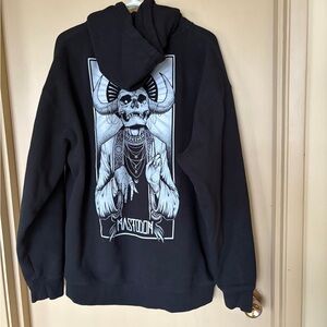 Mastodon Black Zip-Up Sweater with Graphic Design